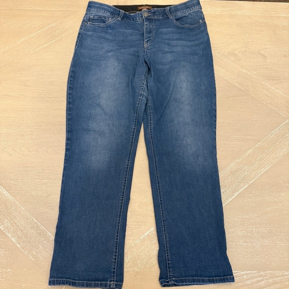 Classic Blue Straight Leg Jeans with Elastic Stretch Waist - Picture 1 of 9